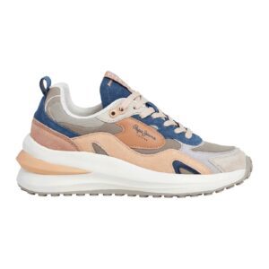 Pantofi sport din piele intoarsa cu model colorblock - Portocaliu pal/Maro deschis/Albastru