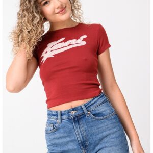Tricou crop cu logo Varsity Star - Alb/Visiniu/Roz