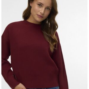 Pulover cu decolteu la baza gatului si model uni - Rosu