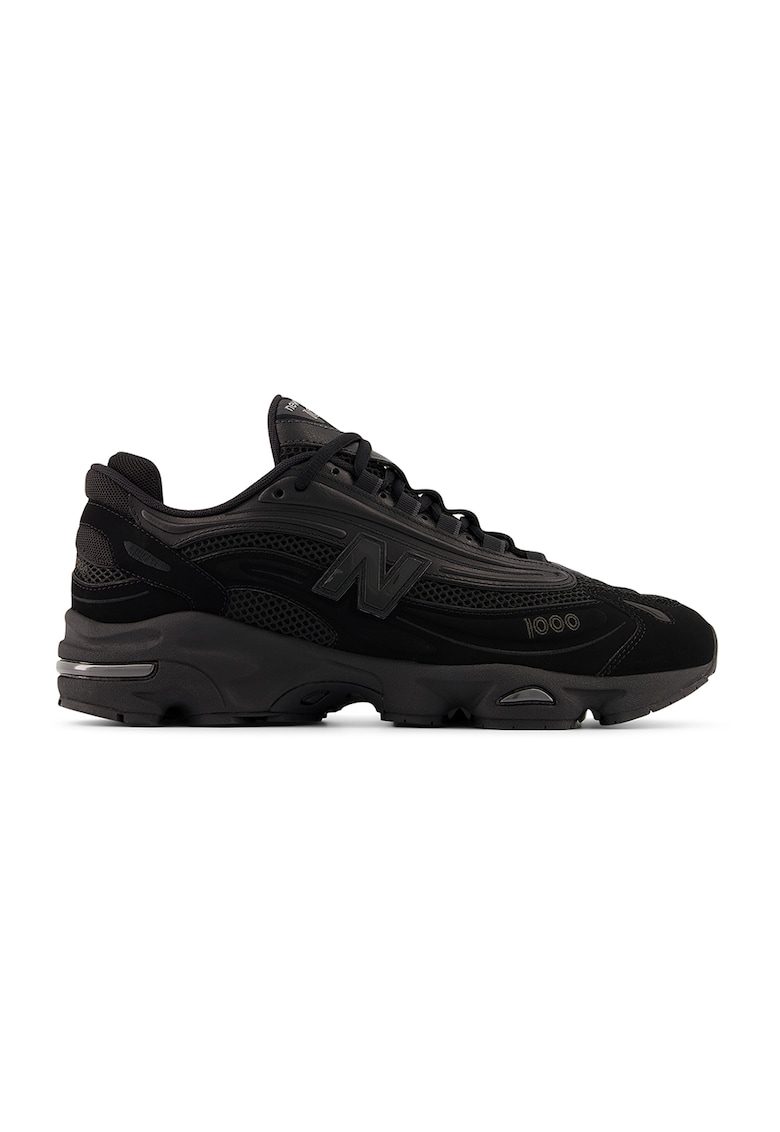 Pantofi sport din piele si piele nabuc cu garnituri din material textil M 1000 - Negru