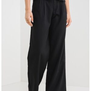 Pantaloni uni cu croiala ampla si curea - Negru