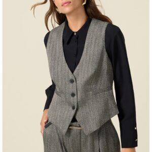 Vesta cu decolteu in V si model herringbone - Negru/Alb murdar