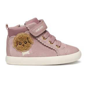 Pantofi sport mid-cut cu inchidere velcro si garnituri din piele intoarsa - Maro/Roz prafuit