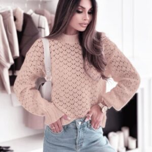Pulover roz pudra tricotat cu model SH-G1389-WK M8 18198 - Roz