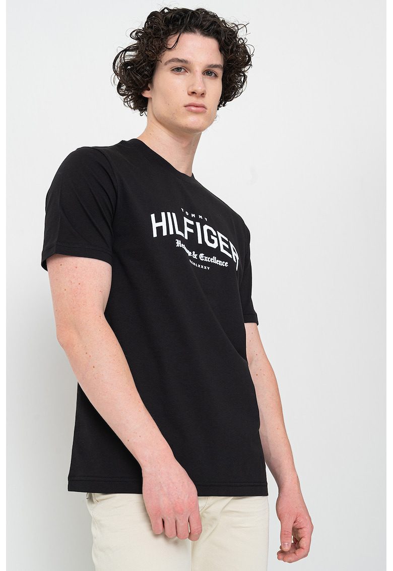 Tricou de bumbac cu imprimeu logo - Alb/Negru
