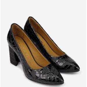 Pantofi dama din piele neagra cu model si toc deosebit