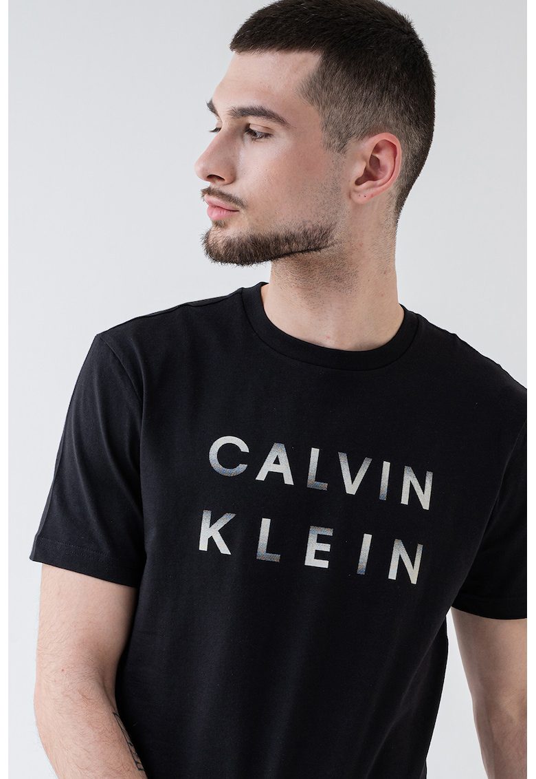 Tricou din bumbac cu imprimeu logo - Negru