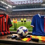 Ilustrație editorială pentru AC Milan – Bologna, astăzi la San Siro: ora de start, etapa și arbitrii. Generat cu AI.