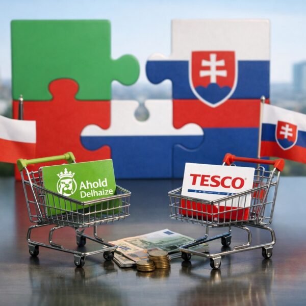 Ilustrație editorială pentru Ahold Delhaize preia afacerile Tesco din Cehia și Slovacia, acord în așteptarea aprobărilor. Generat cu AI.