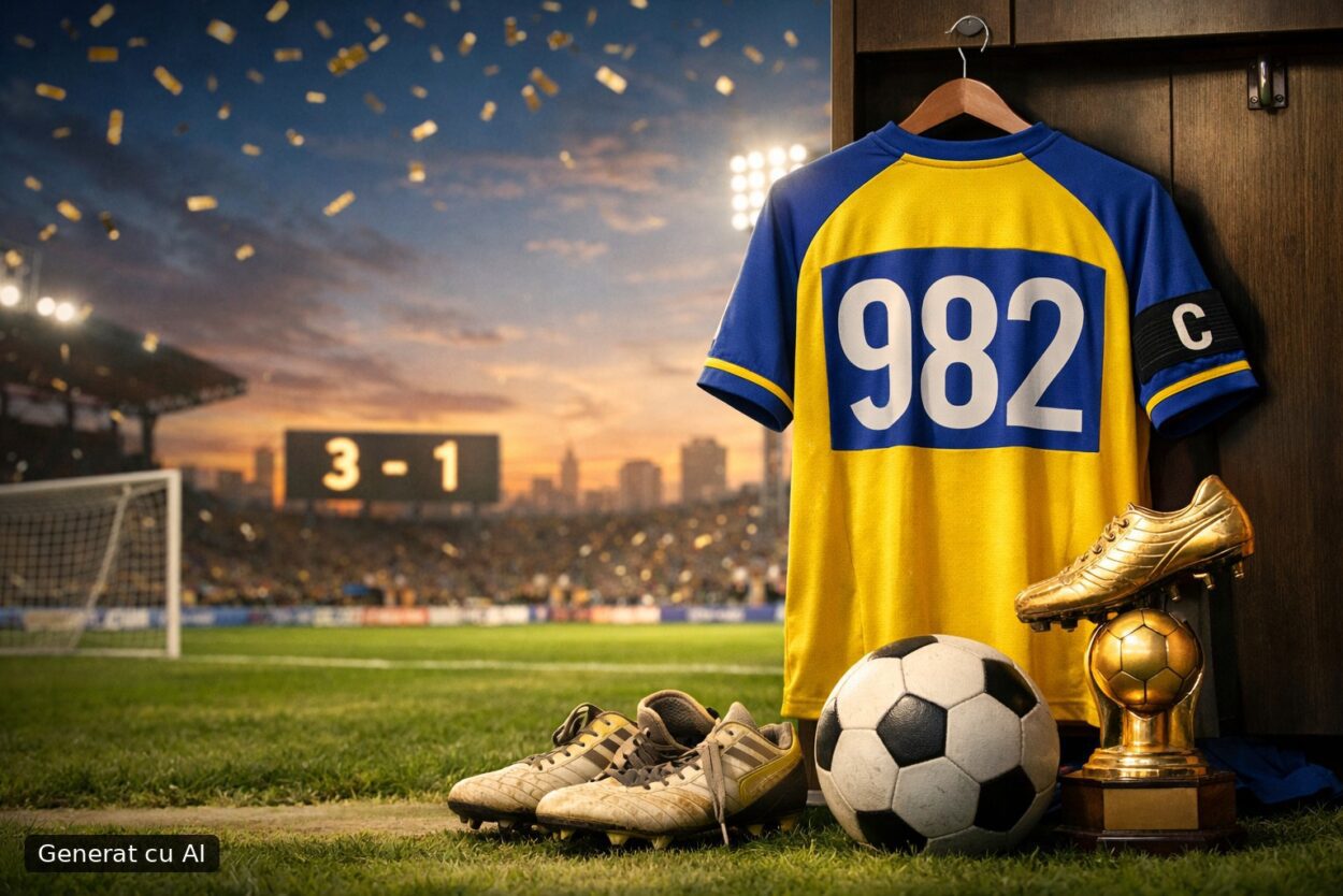 Ilustrație editorială pentru Al Nassr câștigă 3-1 cu Al-Faisaly; golul controversat al lui Ronaldo e creditat și îl duce la 982. Generat cu AI.
