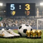 Ilustrație editorială pentru Al‑Nassr – Al Kholood 5-3: Cristiano Ronaldo, hat-trick în repriza a doua. Generat cu AI.