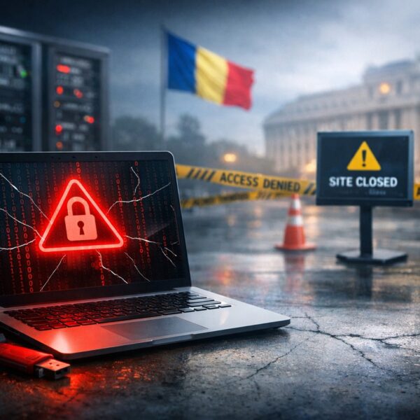 Ilustrație editorială pentru Alertă globală privind vulnerabilități critice în PHP. În România, site-uri publice oprite preventiv pentru actualizări de securitate. Generat cu AI.