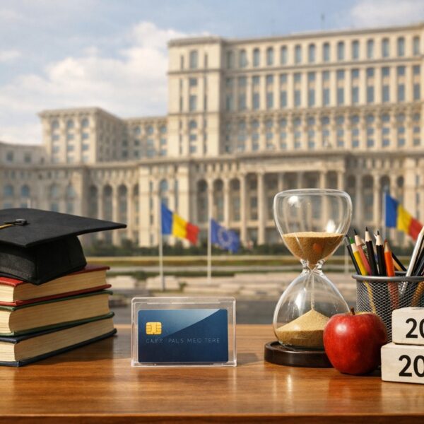 Ilustrație editorială pentru Guvernul propune, prin proiect de OUG, deblocarea plăților pentru „prima de carieră didactică” și prelungirea termenelor până la finalul lui 2026. Generat cu AI.