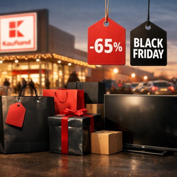 Ilustrație editorială pentru Kaufland dă startul Black Friday pe 4 noiembrie: până la 65% la peste 300 de articole. Generat cu AI.