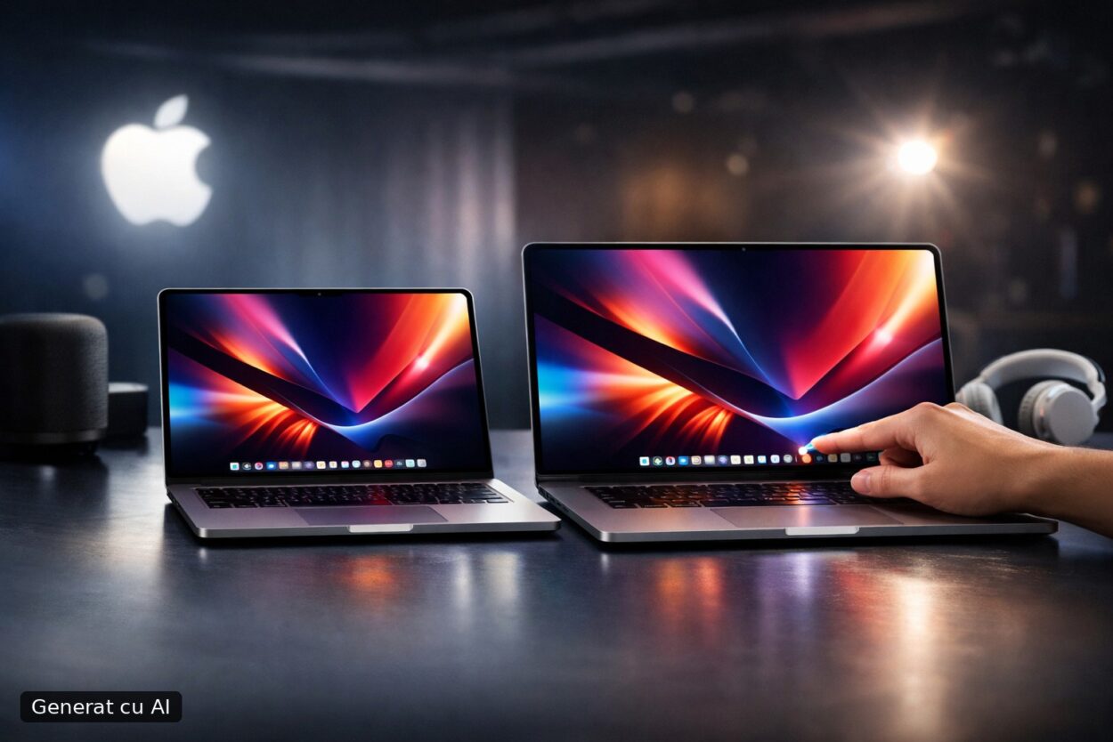 Ilustrație editorială pentru Apple aduce ecran tactil pe noile MacBook Pro de 14 și 16 inchi, cu PROLED XDR. Generat cu AI.