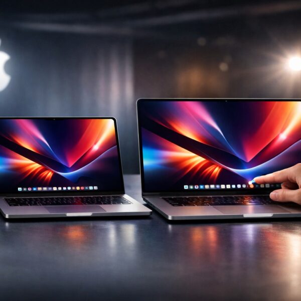 Ilustrație editorială pentru Apple aduce ecran tactil pe noile MacBook Pro de 14 și 16 inchi, cu PROLED XDR. Generat cu AI.