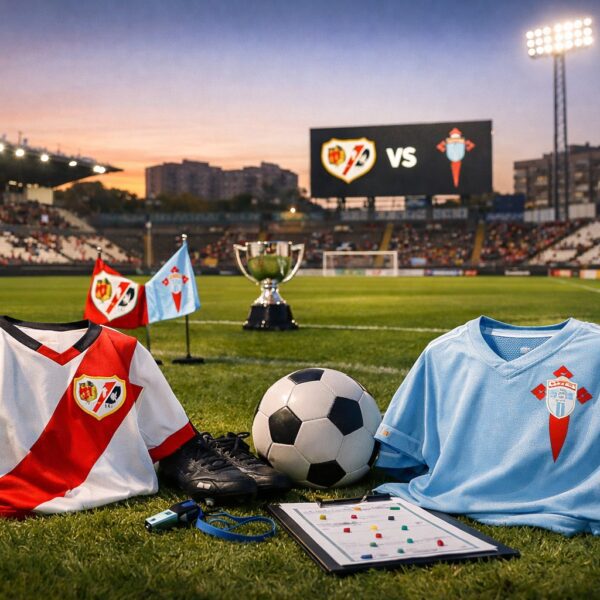 Ilustrație editorială pentru Rayo Vallecano – Celta Vigo se joacă azi în La Liga: absențe, formă și date-cheie. Generat cu AI.