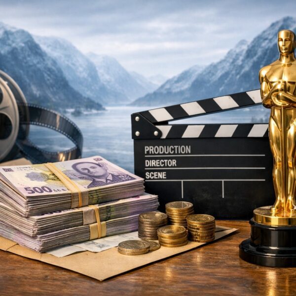 Ilustrație editorială pentru Ministrul Culturii anunță 500.000 lei pentru campania la Oscar a filmului „Fjord” de Cristian Mungiu. Generat cu AI.