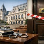 Ilustrație editorială pentru UAIC suspendă contractul lectorului Ionuț‑Alexandru Toader și îi interzice să mai predea; restricții și pentru unele cursuri ale lui Tudorel Toader. Generat cu AI.